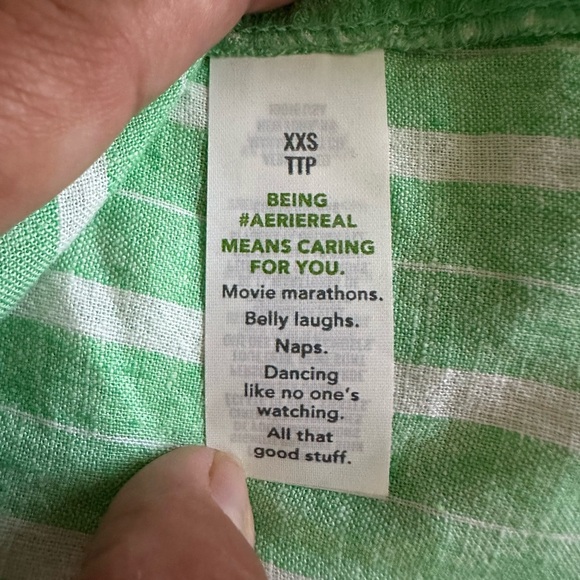 Aerie Celebrity Green Striped Linen Blend Button Down Shirt S/ M Oversized NWT - Picture 8 of 8